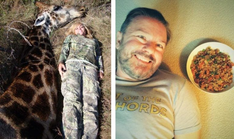 Un humorista arremete contra una cazadora que presume junto a los animales que ha matado