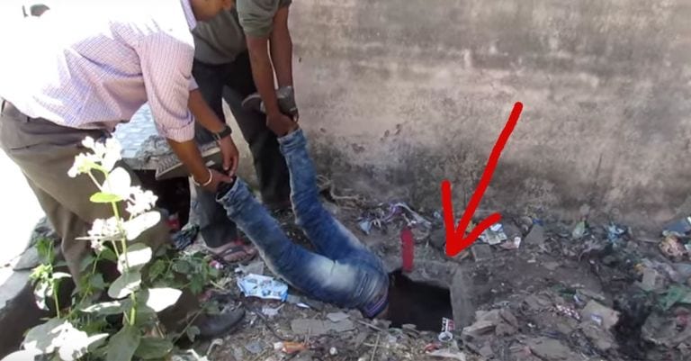 Oyeron ruidos raros en las alcantarillas y rescataron a un cachorro al borde de la muerte
