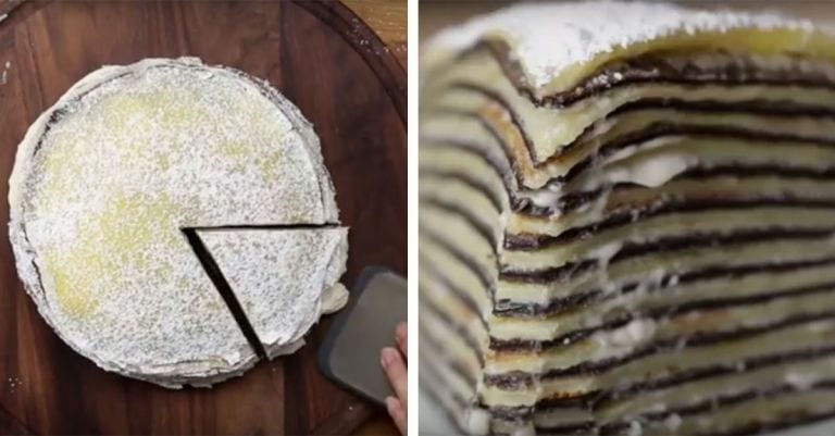 Prepárate para llorar de placer con esta torre bicolor de crepes