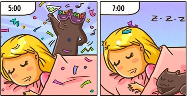 20 viñetas que demuestran que los gatos te cambian la vida por completo