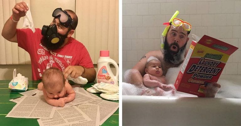 ¡Qué fotos más graciosas de un padre con su hija de 9 meses!