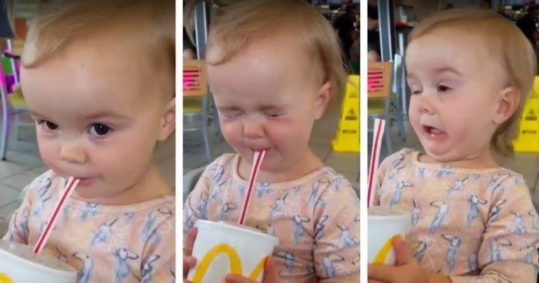 Divertida reacción de una niña al probar un refresco por primera vez